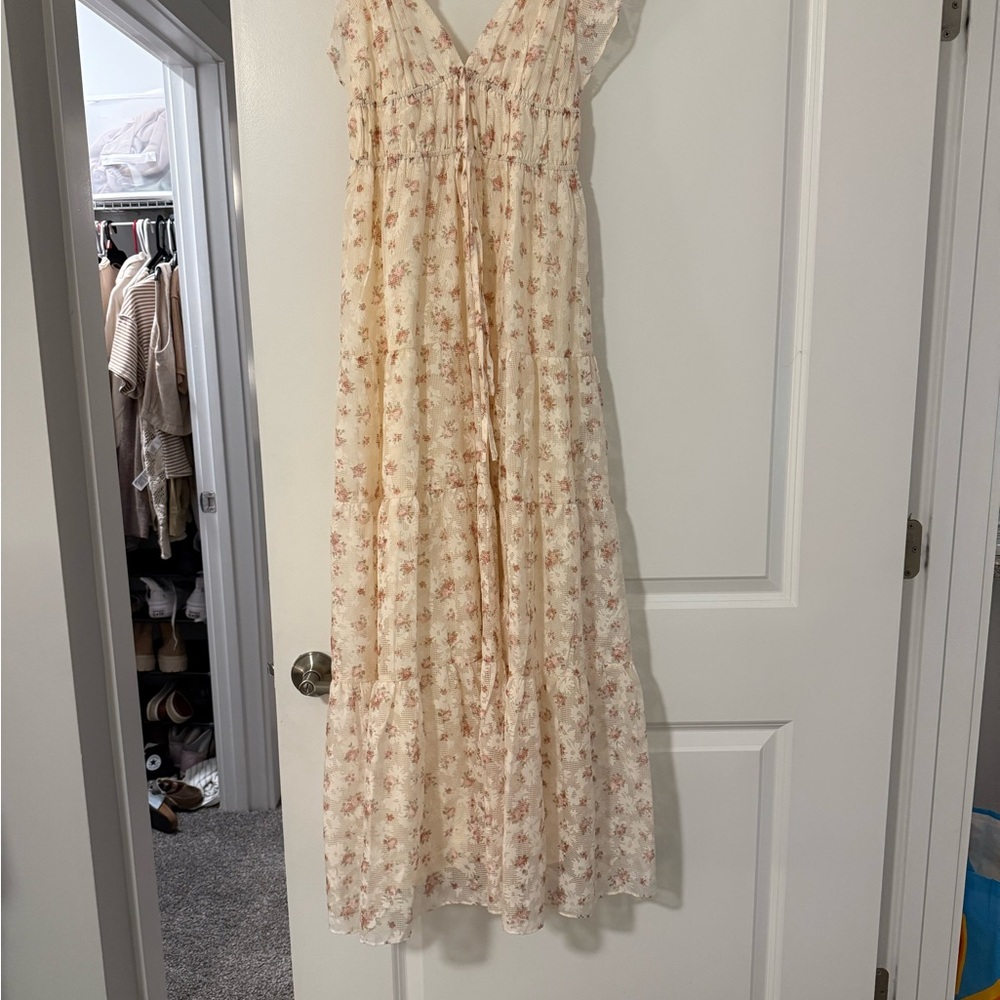 Altar'd State Cream and Pink Floral Maxi Dress